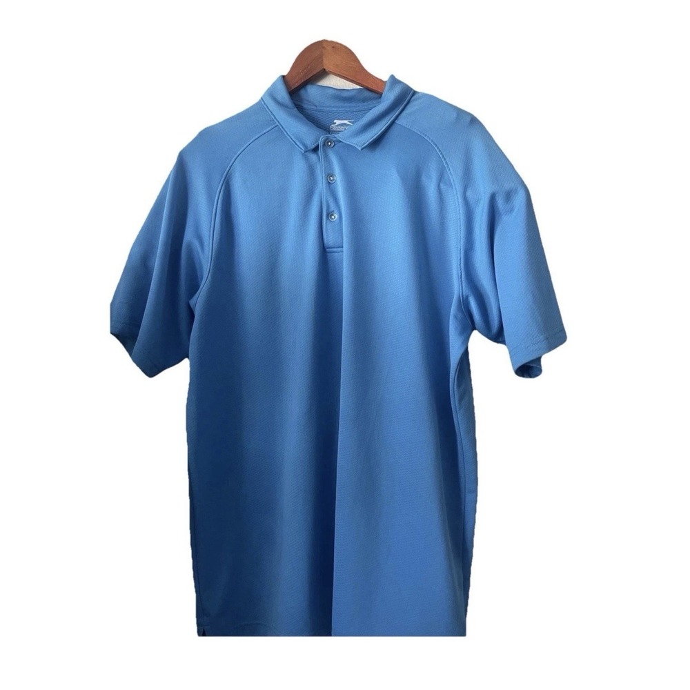 Slazenger Polo Shirt Men's Medium Large Blue Golf Logo Performance Outdoor Y2K